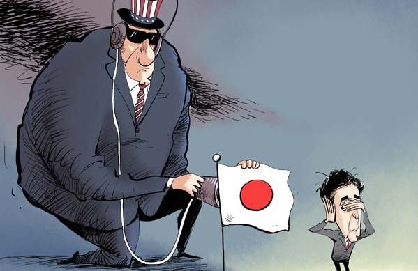 The US spies, Abe complies
